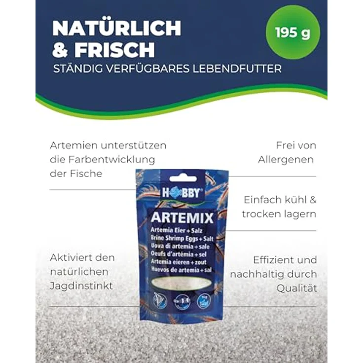 HOBBY Aquaristik Artemix, 195 g Fertigmischung aus Artemia-Eiern und Salz, sofort einsatzbereit zur Zucht von Artemia-Nauplien, ideales Aufzuchtfutter für Aquarienfische – Bild 4