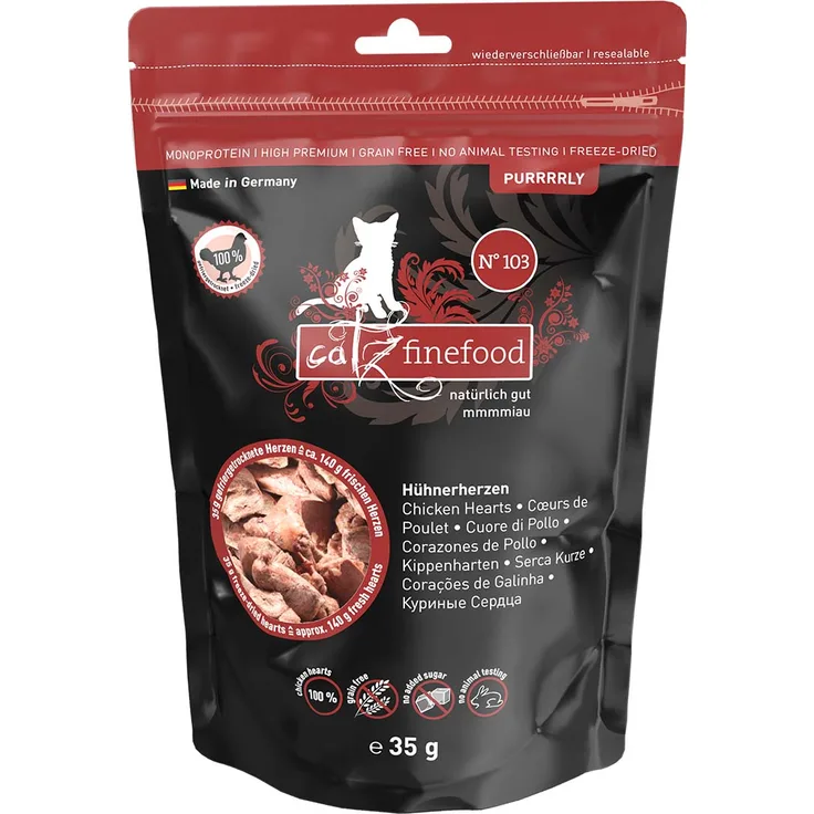 Catz Finefood Purrrrly No. 103, Katzensnack aus 100% Fleisch, Hühnerherzen, 35g