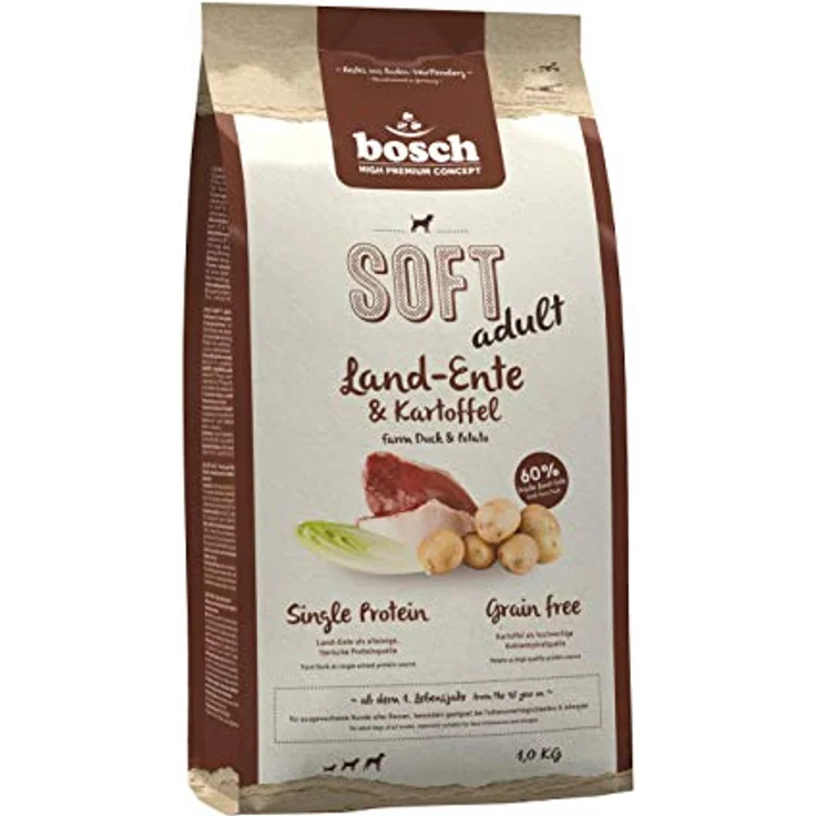 Bosch SOFT Hunde-Trockenfutter Land-Ente und Kartoffel, proteinreiches Futter für ausgewachsene Hunde, 1kg – Bild 1