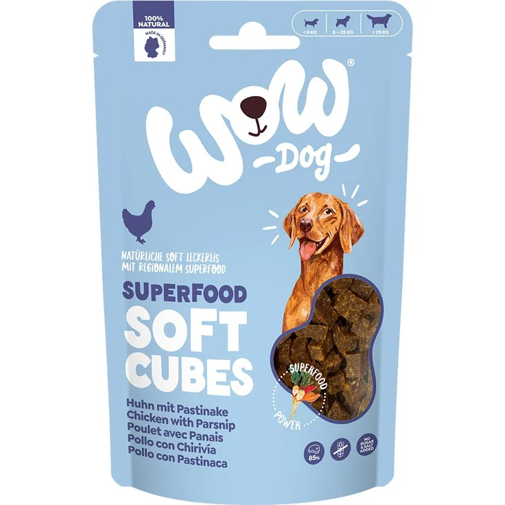 WOW DOG Soft Cubes Huhn mit Pastinake, natürliche Hundesnacks, 150 g
