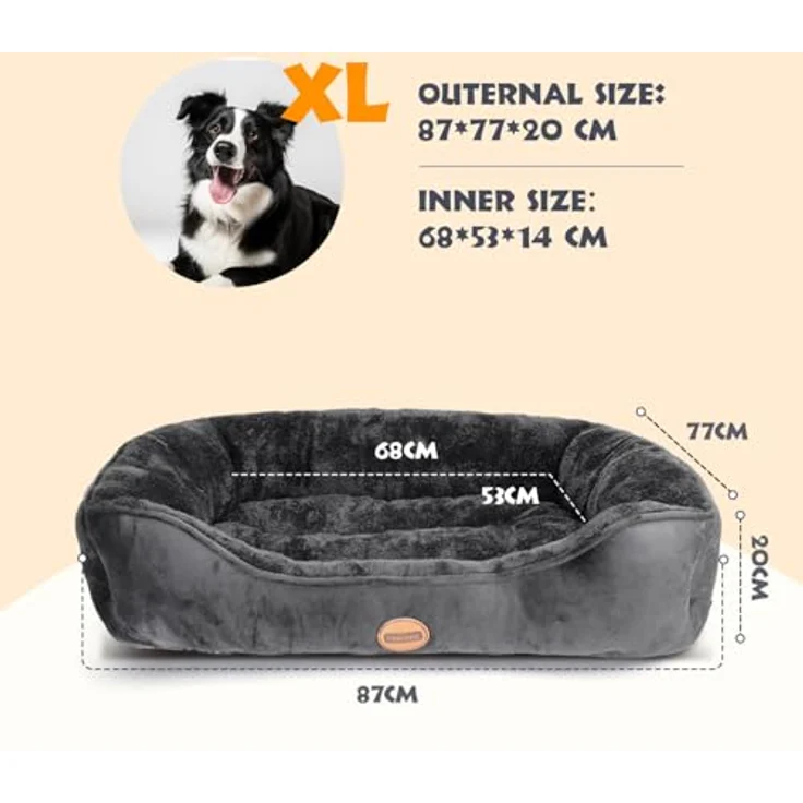 Nobleza Hundebett XL, Rutschfestes Hundekorb mit superweicher Faserfüllung, Waschbar für große Hunde und Katzen, Schwarz, 87x77cm – Bild 3