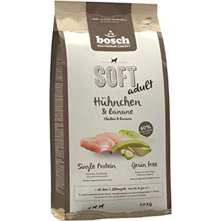 bosch HPC SOFT Hühnchen & Banane, halbfeuchtes Hundefutter für ausgewachsene Hunde, Single Protein, grain-free, 1 kg