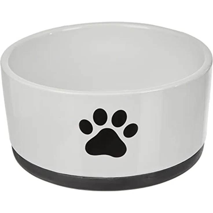 Nobby Keramik Napf Paw, schwarz/weiß mit Anti-Rutsch Silikonring, Ø 17 x 8 cm – Bild 1