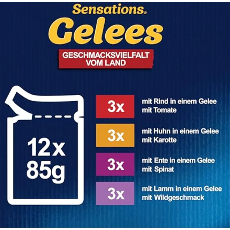 PURINA FELIX Sensations Gelees Geschmacksvielfalt vom Land, Katzen-Nassfutter mit Vitaminen D und E, 6 Portionsbeutel à 85g – Bild 5
