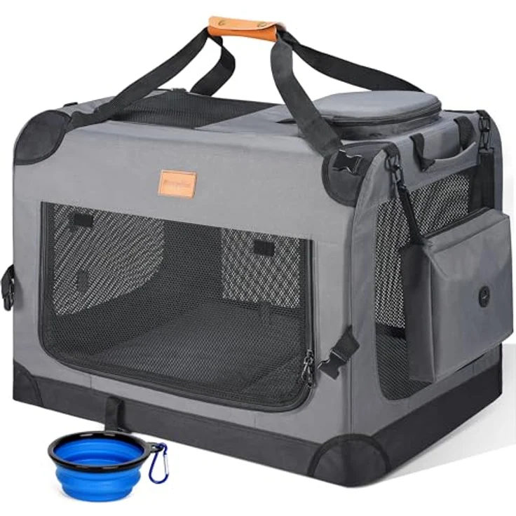 Morpilot Hundebox faltbar, robuste Haustiertransportbox 80x58x58cm, atmungsaktiv mit Ausbruchssicherung und Tragegriff – Bild 1