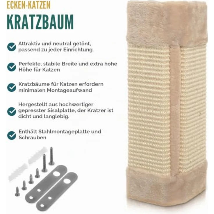 Haushalt International Kratzbrett Katzenkratzbrett Natursisal mit Plüsch, beige, 50 x 23 x 2/3 cm – Bild 6