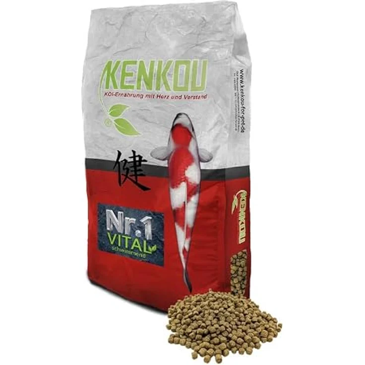 KENKOU Nr. 1 Vital, 5 kg schwimmendes Koifutter für Teichfische, 5 mm Pellets, Ganzjahresfutter mit 30% Fischmehl und Spirulina – Bild 1