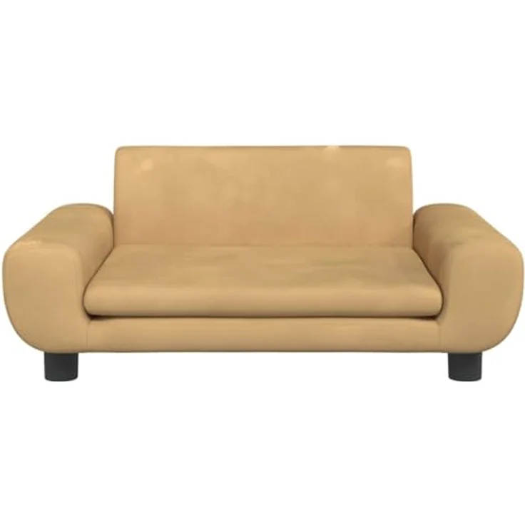 vidaXL Hundekorb Hundebett Braun 70x45x33 cm Samt Körbchen Hundesofa mit massivem Kiefernholzrahmen – Bild 4