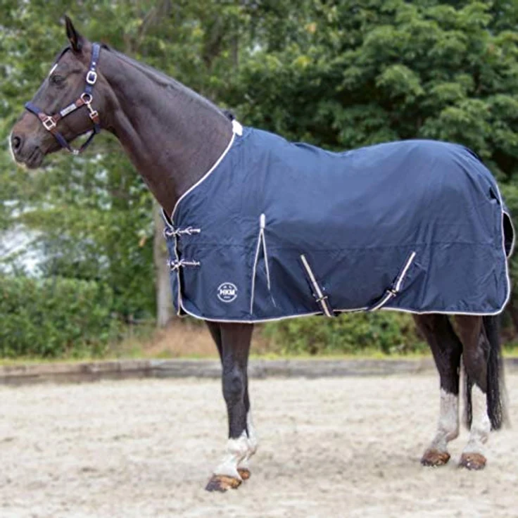 HKM Weidedecke-7285, Fliegendecke Dunkelblau mit abnehmbarem Halsteil, atmungsaktiv und reflektierend