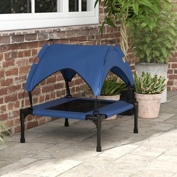 PawHut Tierbett mit Baldachin, Outdoor Hundeliege mit Dach, Atmungsaktiv, Oxford, für kleine und mittelgroße Hunde Dunkelblau Oxford 76 x 61 x 69,5 cm – Bild 10