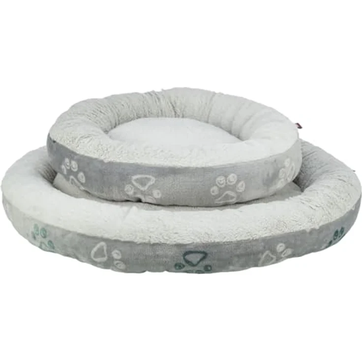 TRIXIE Hundebett Jimmy Soft, rundes Tierbett aus Softplüsch, hellgrau mit integriertem Kissen – Bild 2