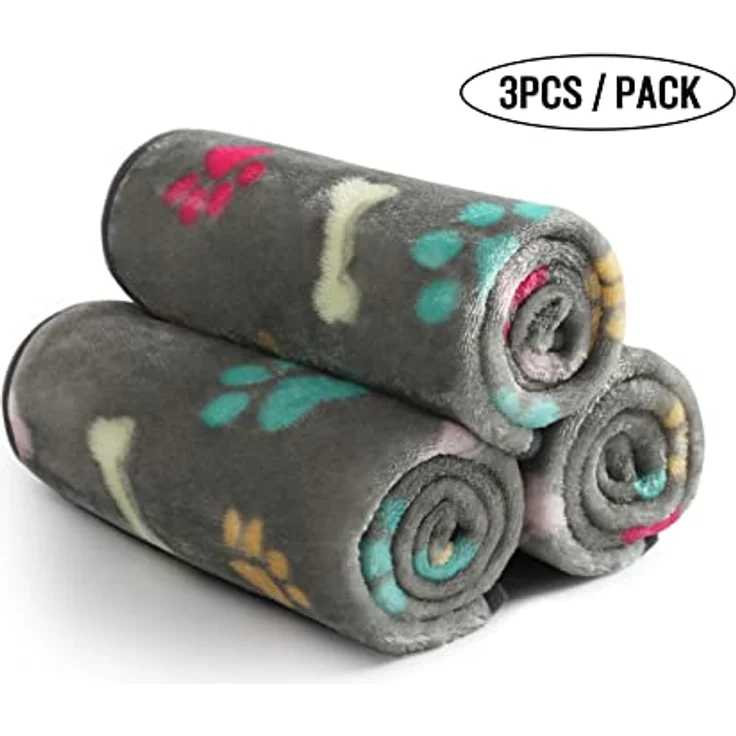 luciphia Hundedecke Katzendecken 3er Set, Waschbare Fleece Kuscheldecke für Hunde und Katzen, Grau mit Knochenmotiv, 40 x 60 cm, Super weich und flauschig – Bild 5