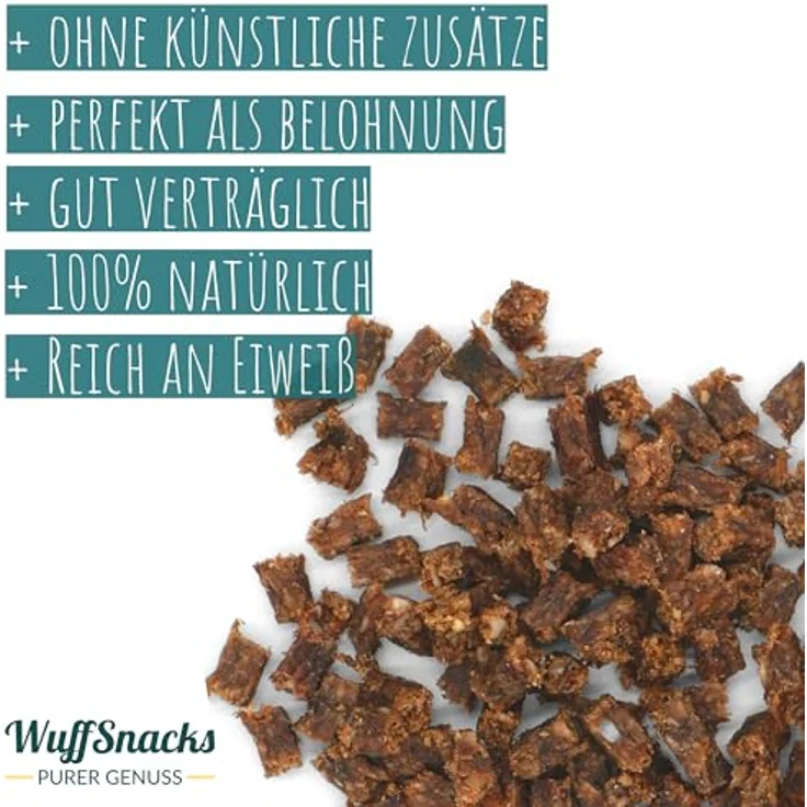 WuffSnacks Getreidefreie Hunde Leckerlis vom Hirsch, 500g, hypoallergen und 100% natürliche Trainingssnacks, zuckerfrei, geeignet für alle Hundegröße – Bild 2