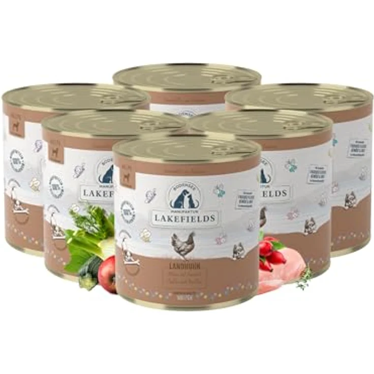 Lakefields Premium Welpenfutter Nass, Huhn 61%, 6 x 800g, Getreidefreies Hundefutter mit natürlichen Zutaten, Karotten, Kartoffeln & Apfel, schonend gegart – Bild 1