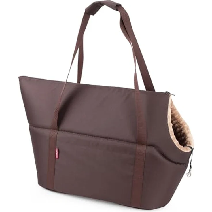 BOUTIQUE ZOO Hundetasche, Welpentasche Braun Beige/Minky, Tragetasche für kleine und mittlere Hunde und Katzen bis 5 kg, mit Reißverschluss und abnehmbarem Kissen – Bild 3