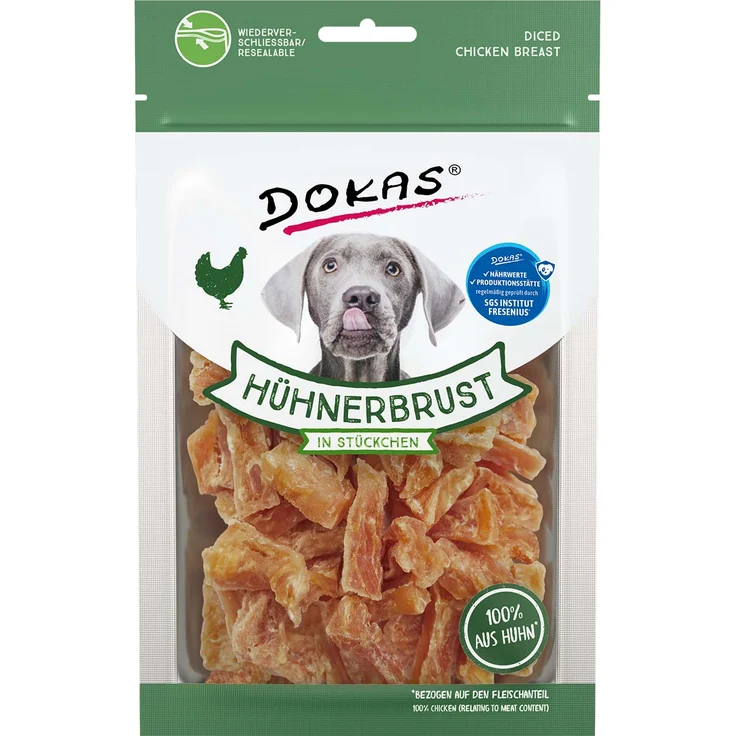 Dokas Hundesnack Hühnerbruststückchen, proteinreicher Snack für Hunde aller Lebensphasen, 70g – Bild 1