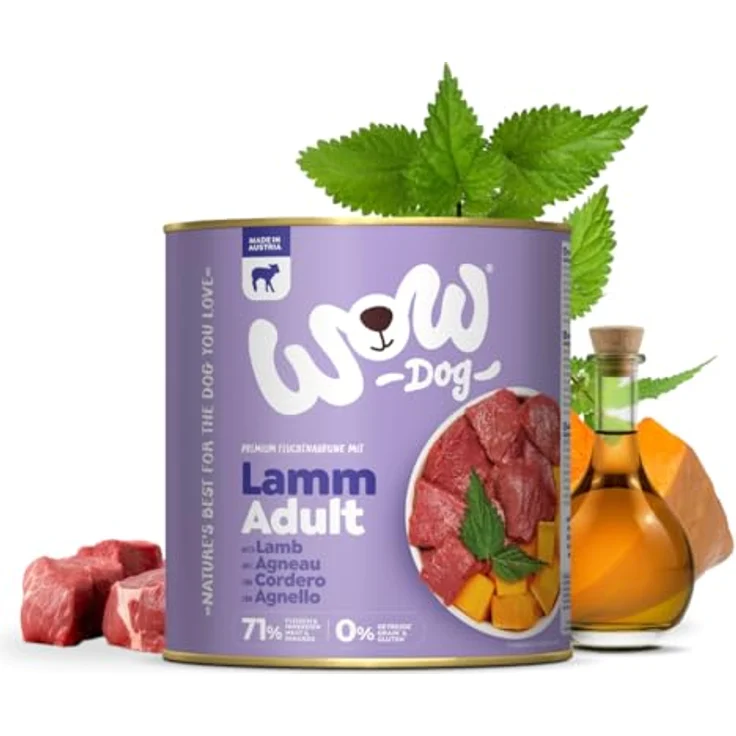 WOW Adult 6 x 800 g, Hunde-Nassfutter mit Lamm, getreidefrei und reich an tierischen Proteinen – Bild 1