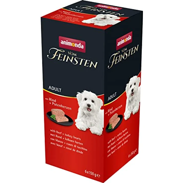 animonda vom Feinsten Adult Nassfutter mit Rind und Putenherz, 6x150g, ohne Farbstoffe für ausgewachsene Hunde – Bild 1
