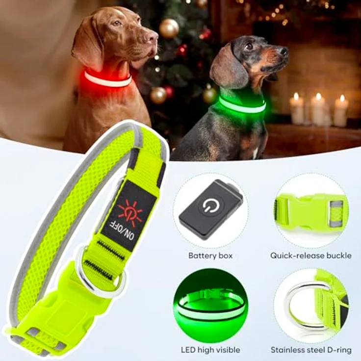 Flashseen LED Leuchthalsband für Hunde, USB Aufladbar, Wasserdicht, Verstellbar, 3 Lichtmodi, für Kleine Hunde (Grün) – Bild 4