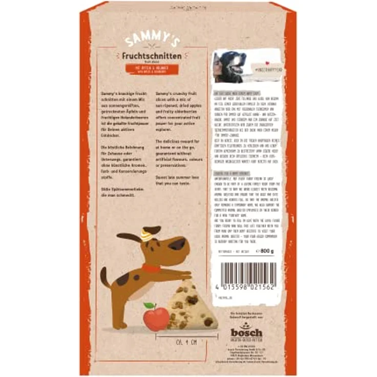Sammy's Fruchtschnitten, Fruchtige gebackene Snacks für Hunde mit Äpfeln & Holunder, 100% vegan, ohne Zuckerzusatz, 800 g – Bild 2