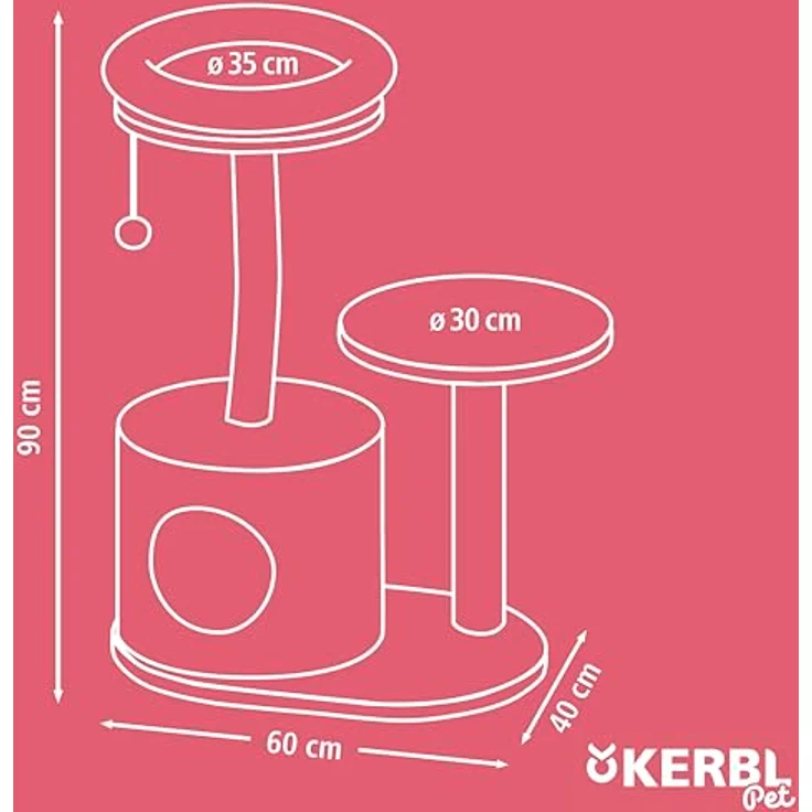 Kerbl Pet Kratzbaum Lucia, weiß, 90 cm, aus Birnenholz mit flauschigen Liegeflächen und Sisalstämmen, inkl. Spielball – Bild 5