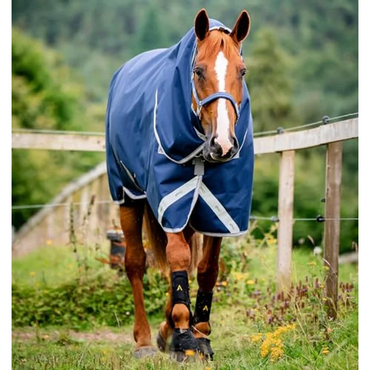 Horseware Amigo 1200D Plus Turnout 50g, Antistatische Pferdedecke mit abnehmbarer Kapuze und reflektierenden Streifen