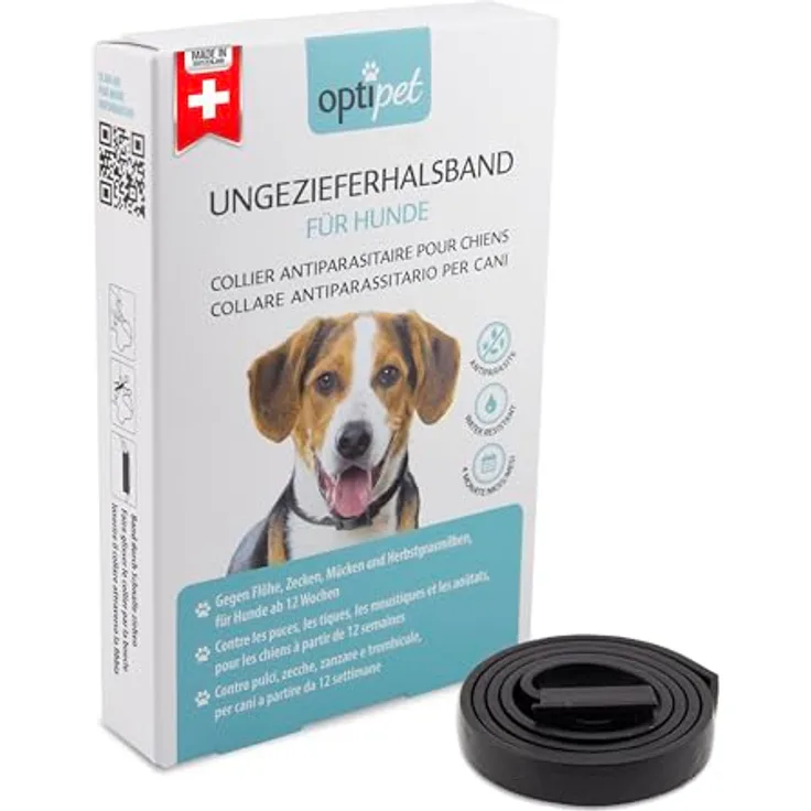 OptiPet Ungeziefer Flohhalsband für Hunde, 4 Monate Schutz gegen Flöhe, Zecken, Mücken und Milben, für Hunde ab 12 Wochen, 65 cm lang