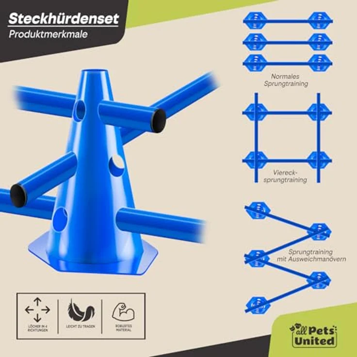 all Pets United® Agility Set Hunde, 3X Steckhürde 100cm mit flexibler Höhenanpassung, wetterfest und sicher für Hundesport – Bild 2