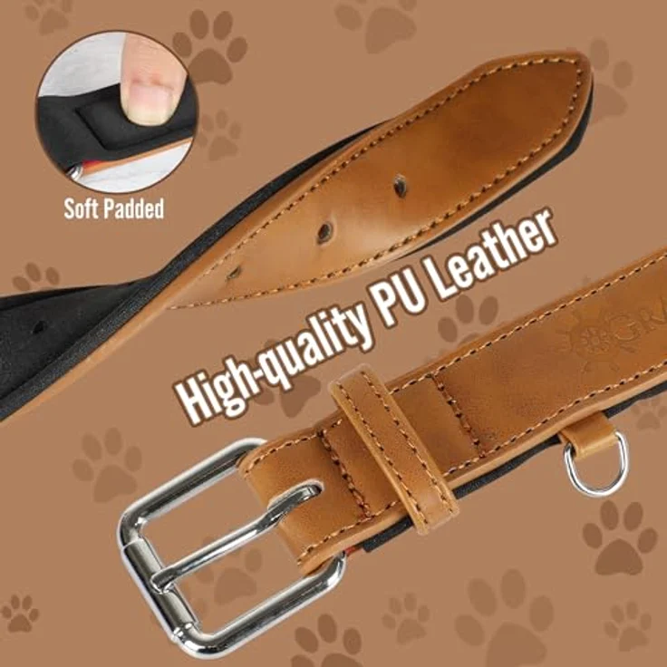 Grand Line Leder Hundehalsband, Verstellbares, gepolstertes Halsband für kleine, mittlere und große Hunde, Braun, Größe S – Bild 4