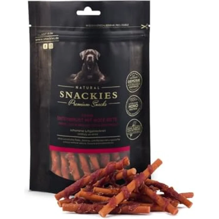 NATURAL SNACKIES Feine Entenbrust mit roter Beete, 80g Premium Hundesnacks, ohne Getreide, Zucker und künstliche Zusatzstoffe, schonend luftgetrocknet