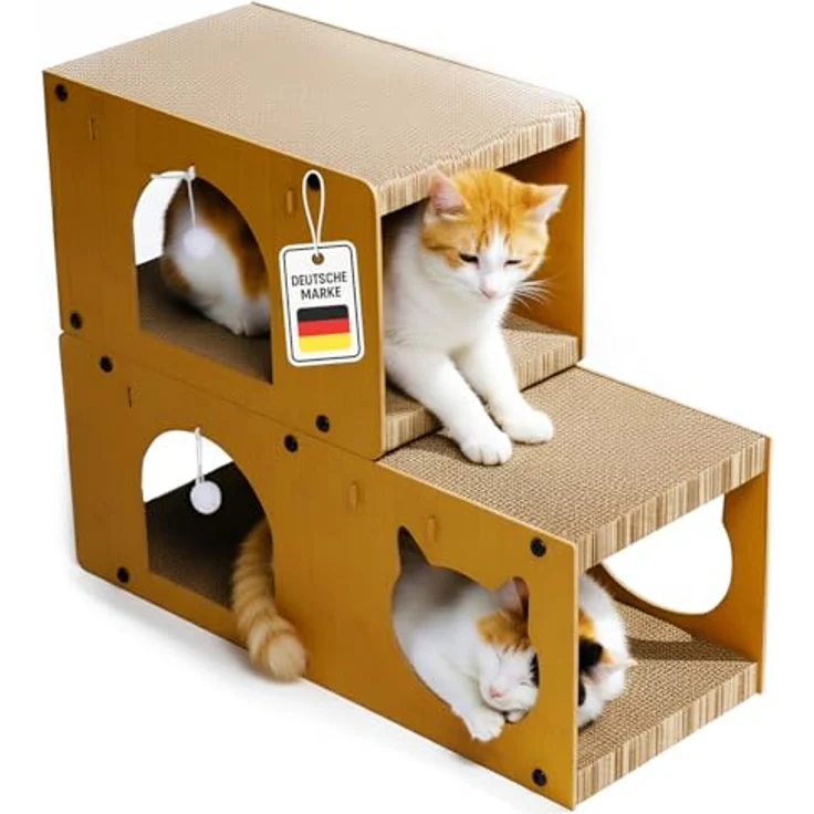 Roxlin ROXLIN Katzen TV-Möbel, Holzdesign in Gelb, modernes Katzenspielzeug mit Kratzfläche und Höhlen, stabiles Tunnel-Modell für Wohnzimmer – Bild 1