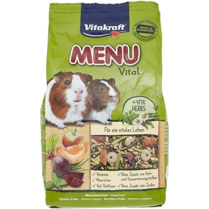 Vitakraft Menü Premium Vital, Natürliche Vollmahlzeit mit Kräuterkomplex für Meerschweinchen, 1 kg - ohne künstliche Farbstoffe oder Zucker, mit Apfel, Kürbis und Rote Beete – Bild 1