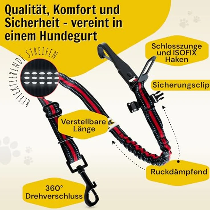 Hundefreund Hundegurt fürs Auto, Verstellbarer Sicherheitsgurt für kleine Hunde bis 12 kg mit Ruckdämpfer, rot – Bild 2