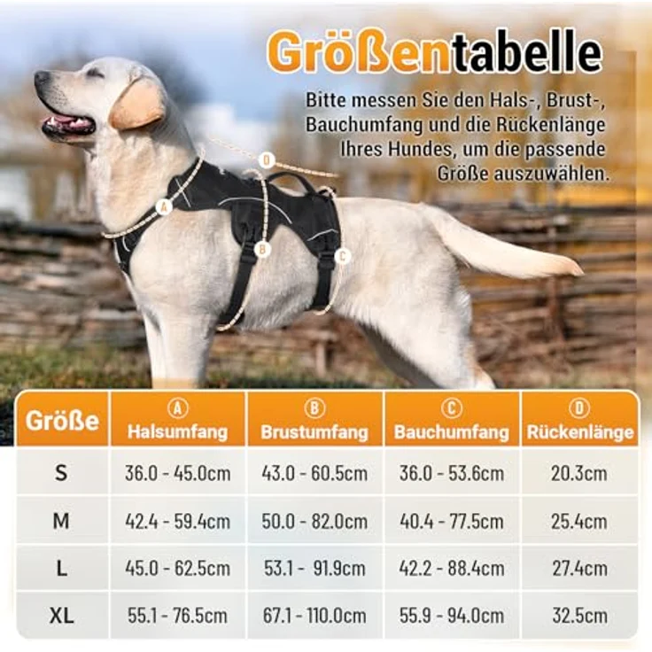 rabbitgoo Hundegeschirr für große Hunde, ausbruchsicher mit Tragegriff, verstellbar und reflektierend, Schwarz, Größe L – Bild 2