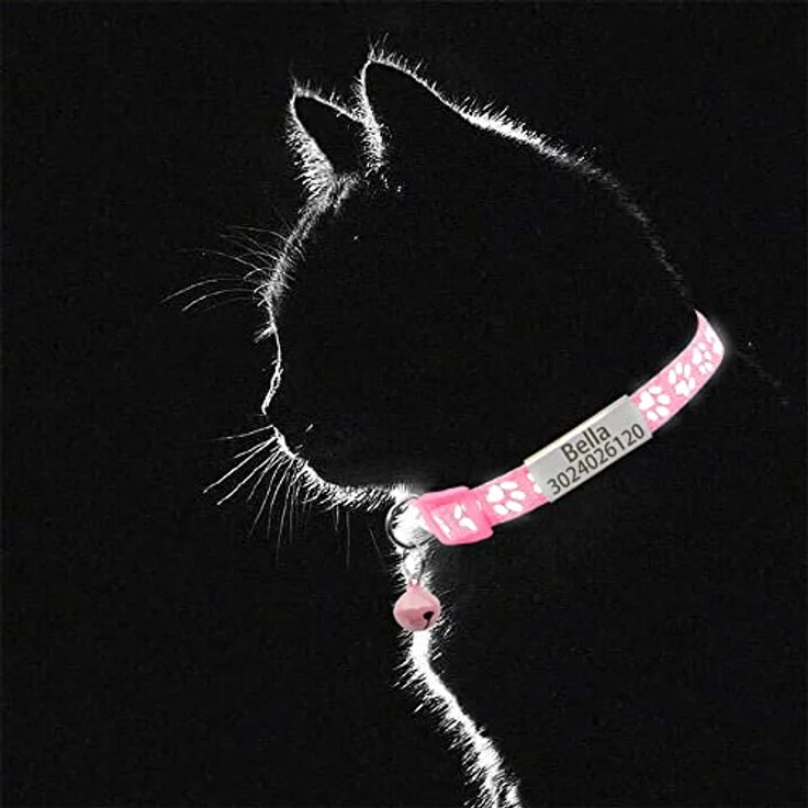 Senristar Personalisiertes 2er Set Reflektierende Katzenhalsbänder mit Namensschild und Glocke, Sicherer Breakawayverschluss, Schwarz/Silber, Verstellbar für Erwachsene Katzen und Welpen – Bild 4