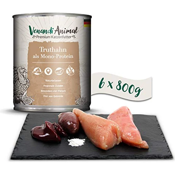 Venandi Animal Premium Nassfutter für Katzen, Truthahn Monoprotein, getreidefrei, 6er Pack (6 x 800 g) – Bild 4