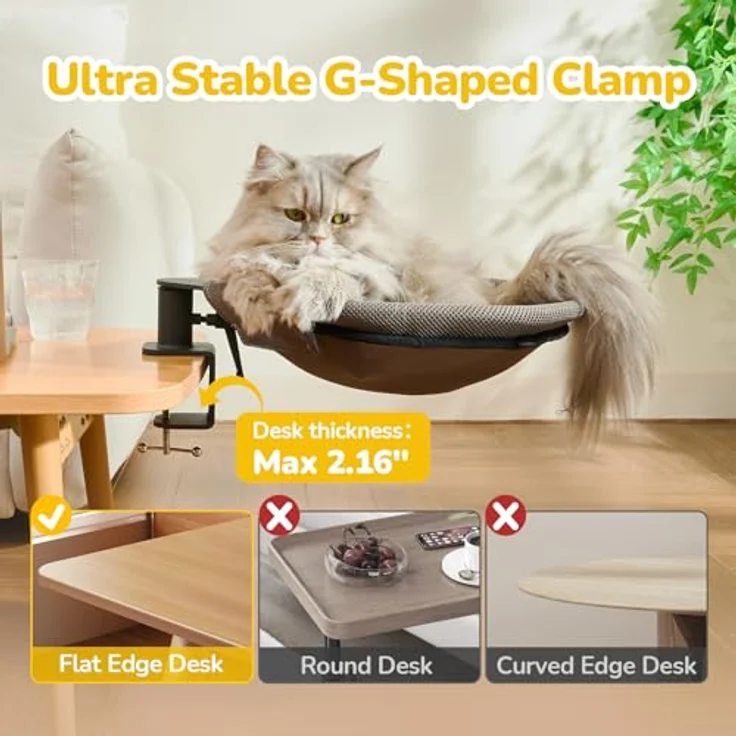 CATISM Hängebett für Katzen, 360° drehbares Schreibtisch Katzenbett mit 2 atmungsaktiven Matten (grau/dunkelgrau), Platzsparendes Design 36x38cm bis 20 kg – Bild 2