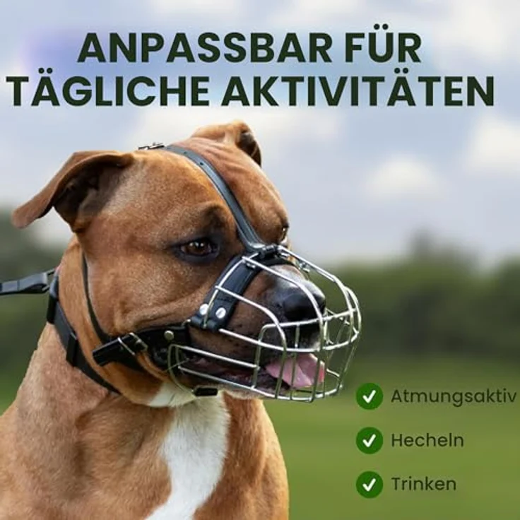 BRONZEDOG Pitbull Hundemaulkorb Metallmaske Drahtkorb mit verstellbaren Lederriemen und Neoprenpolsterung für große Hunde (Schwarz) – Bild 5