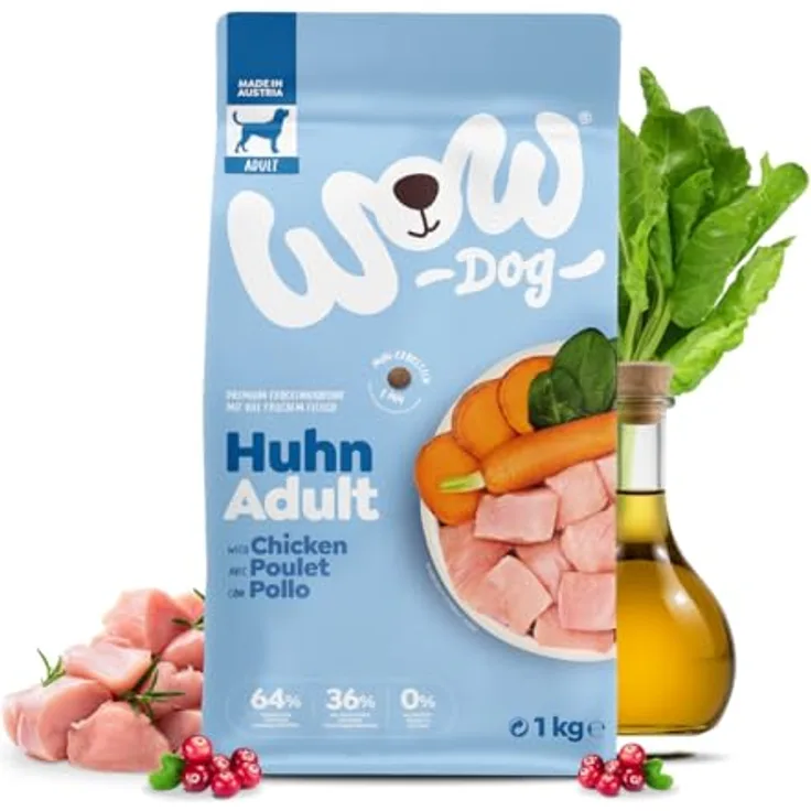 WOW Adult Huhn, Trockenfutter für Hunde, getreidefrei, 6 kg, reich an Omega-3 und -6 Fettsäuren, aus Österreich