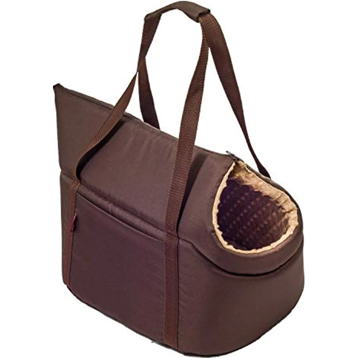 BOUTIQUE ZOO Hundetasche, Welpentasche Braun Beige/Minky, Tragetasche für kleine und mittlere Hunde und Katzen bis 5 kg, mit Reißverschluss und abnehmbarem Kissen – Bild 1
