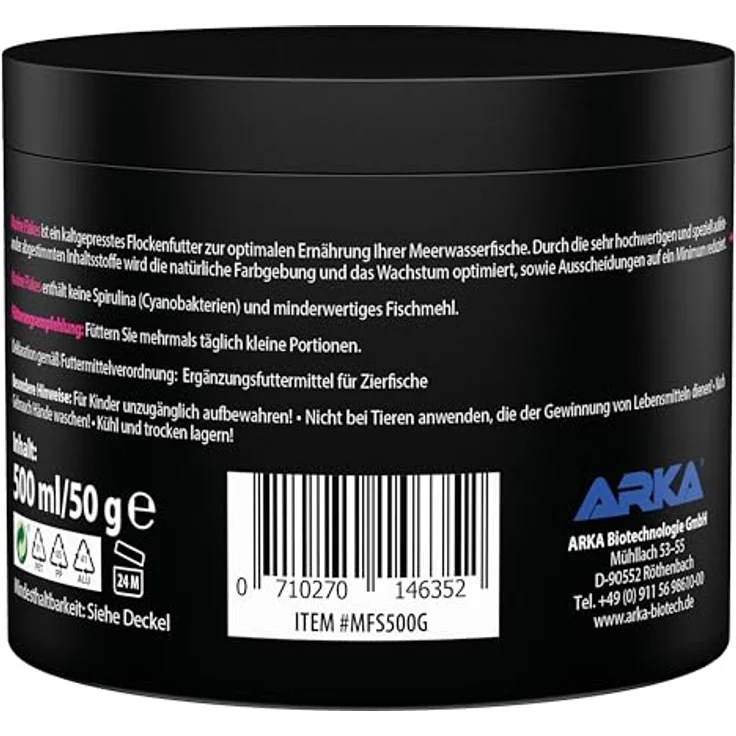 ARKA Marine Flakes, Flockenfutter für Meerwasserfische, kaltgepresst, 500 ml / 50 g, fördert Farbenpracht & Wachstum, ohne minderwertiges Fischmehl – Bild 2