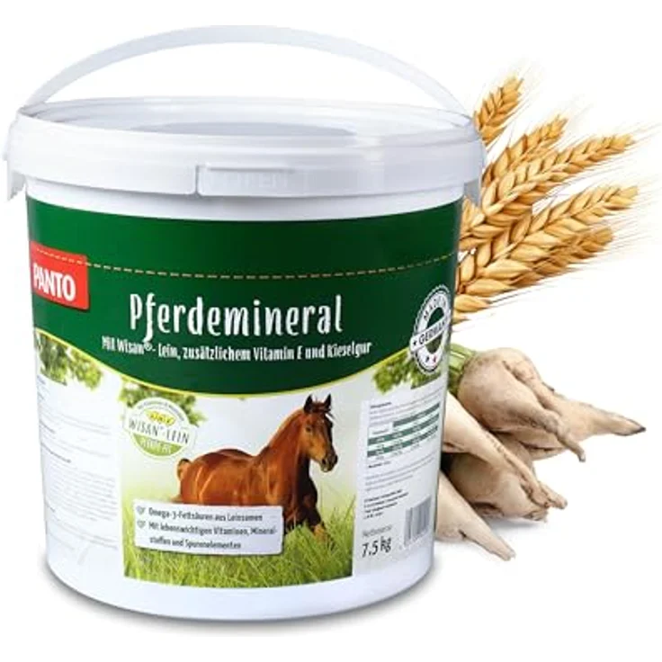 PANTO Pferdemineral mit Wisan-Lein, 7,5 kg - schmackhaftes Pferdefutter, reich an Mineralien, Vitaminen, Spurenelementen und Omega-3-Fettsäuren – Bild 1
