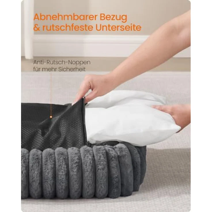 Feandrea Hundebett PGW312GN01, mittelgroßes orthopädisches Hundekörbchen, waschbar, mit rutschfester Unterseite, 91 x 68 x 20 cm, Blei-Grau – Bild 5