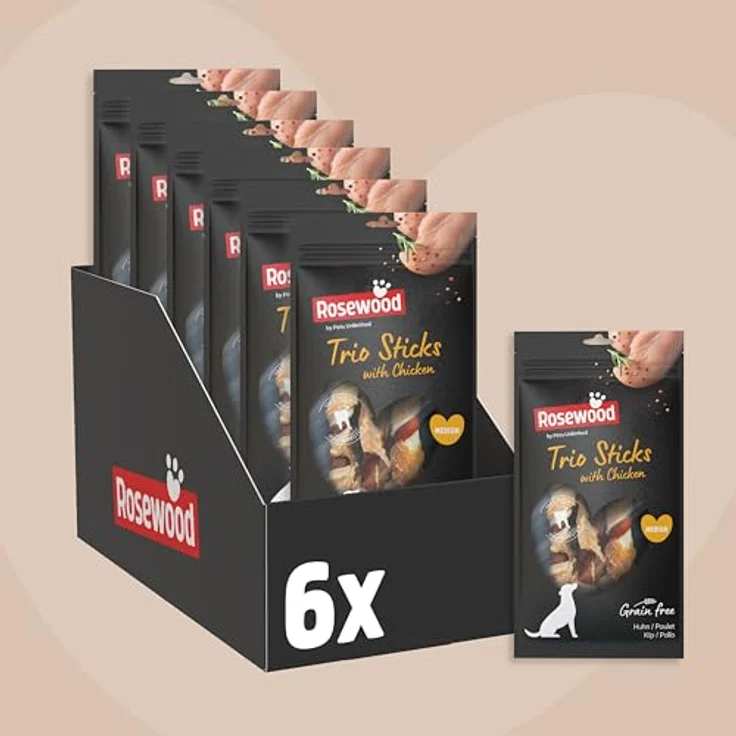 Rosewood Trio Sticks Huhn Medium, Fester Kausnack aus Rinderhaut für Hunde mit Zahnpflege-Funktion, Getreide- und Glutenfrei, 6er Pack (6x90 g) – Bild 2