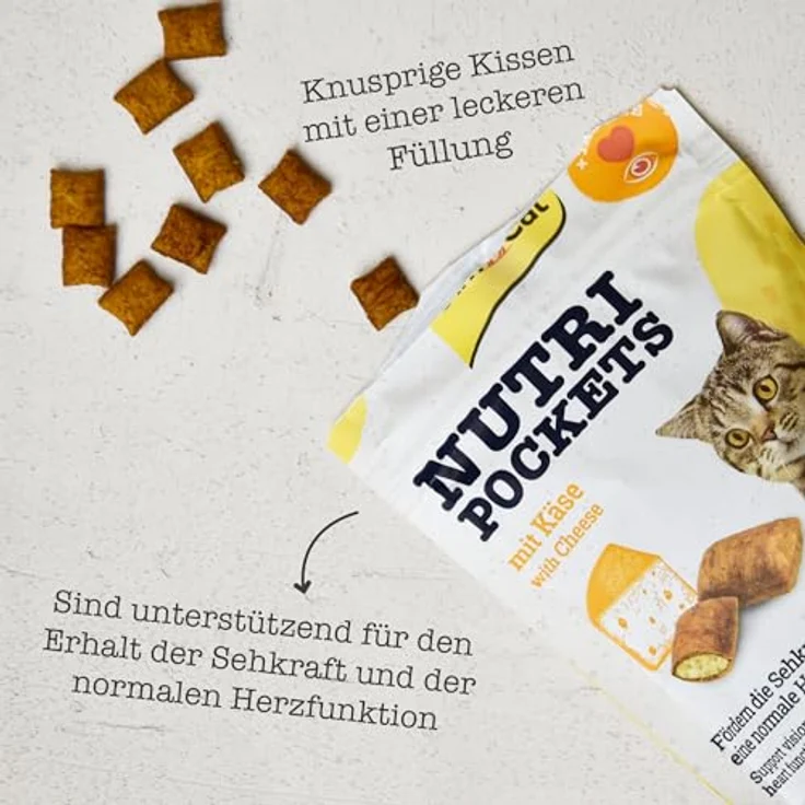 GimCat Nutri Pockets Käse, Knuspriger Katzensnack mit cremiger Füllung und Taurin, 60 g Beutel – Bild 5