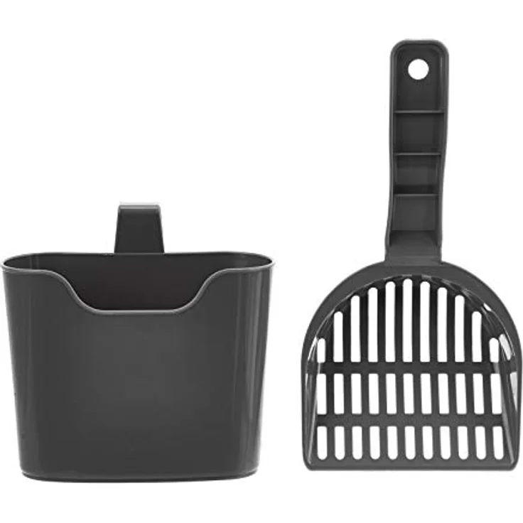 Amazon Basics Katzenstreuschaufel mit Halterung, Unparfümiert, aus strapazierfähigem PP-Kunststoff, Grau, 28 cm – Bild 1