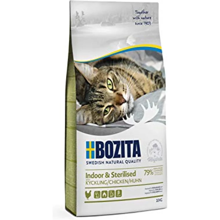 Bozita Indoor & Sterilised Katzentrockenfutter mit Huhn, 10 kg, getreidefrei, 32 % Protein, 14 % Fett, gentechnikfrei, Alleinfuttermittel für sterilisierte Wohnungskatzen – Bild 1