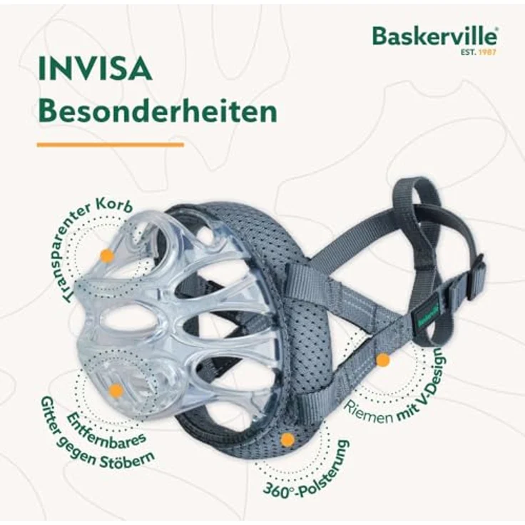 Baskerville INVISA Maulkorb, patentiertes hundefreundliches Design, verstellbar und gepolstert, Größe 6, transparentes TPE, verhindert Beißen und Stöbern – Bild 4