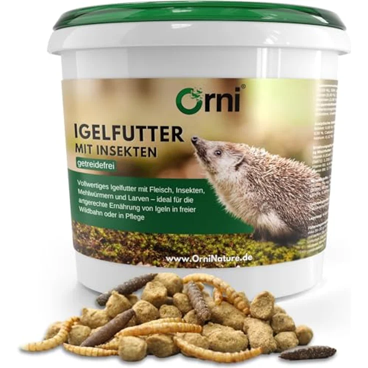 Orni Igelfutter mit Insekten, Alleinfutter für Igel, getreidefrei, 5kg, hohe Fleischanteil mit Mehlwürmern und Seidenraupen – Bild 1