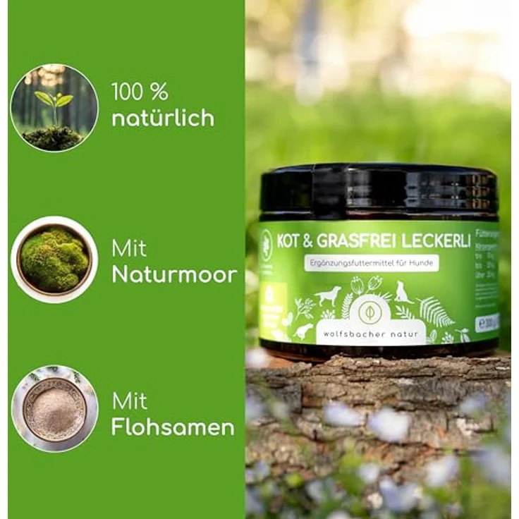 Wolfsbacher Gras KOTFRESSER Drops, 125 präbiotische Hundesnacks gegen Verdauungsprobleme, 100% natürlich mit Naturmoor und Flohsamen, ohne Getreide und Zucker, reduziert Sodbrennen – Bild 3